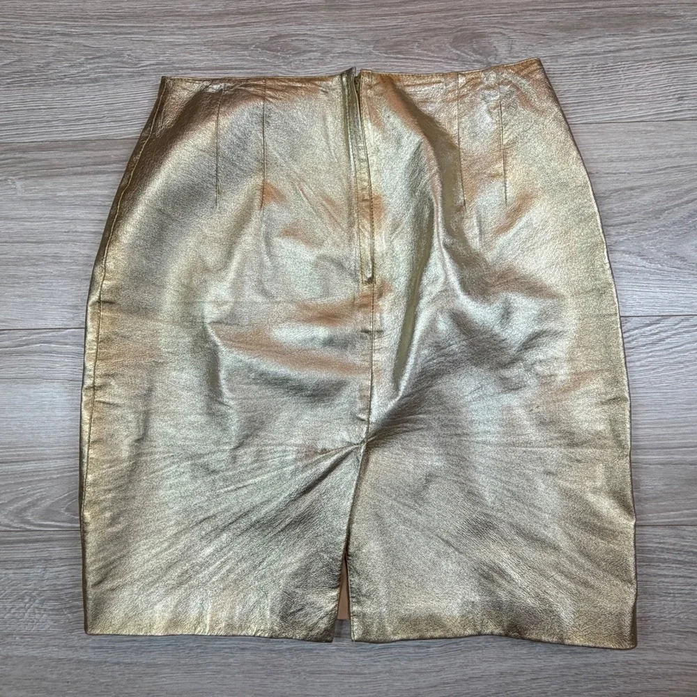 Siena Studio‎ Vintage Gold Metallic Leather Pencil Skirt Womens Sz 10 High Waist